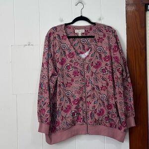 The Muses Lounge‎ French Terry Jacket Mauve Large Zip Front Size 2X